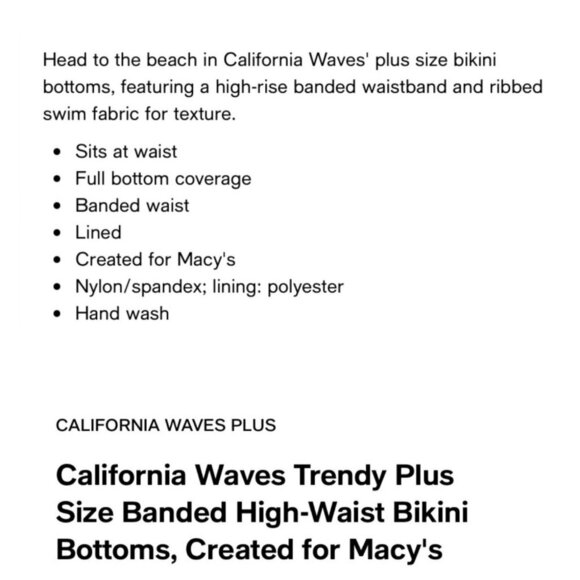 California Waves Plus Size 3 (22/24) Fuchsia Banded Hi-Waisted Bikini Bottom NWT - Picture 3 of 8